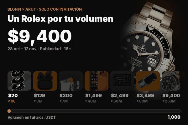 Animation: a volume meter climbs and prizes light up one by one, the last one a $9,400 Rolex